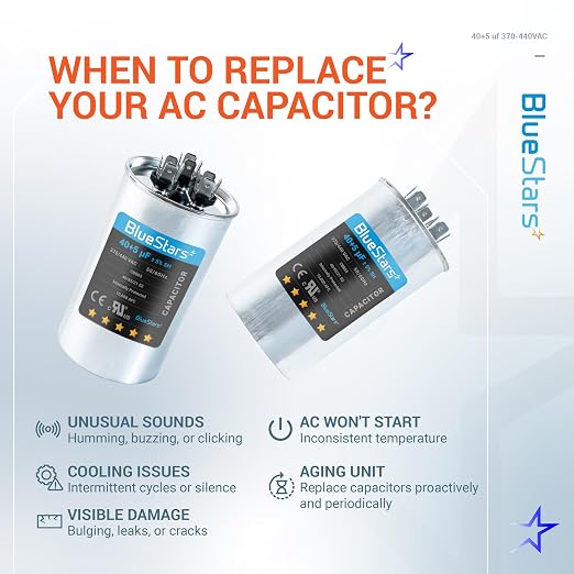 2025 Upgraded] 40+5 uF 40/5 MFD 370V or 440 Volt VAC Round Dual Run Capacitor Dual Run Circular Start Capacitor, alternate