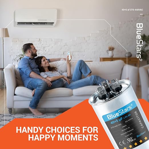 2025 Upgraded] 40+5 uF 40/5 MFD 370V or 440 Volt VAC Round Dual Run Capacitor Dual Run Circular Start Capacitor, alternate