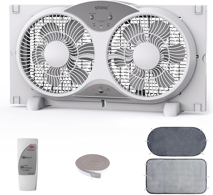 2026 9 Inch Twin Window Fan – Quiet, Reversible Airflow, 3 Speeds, Adjustable Width 23.5"-37", ETL Certified for