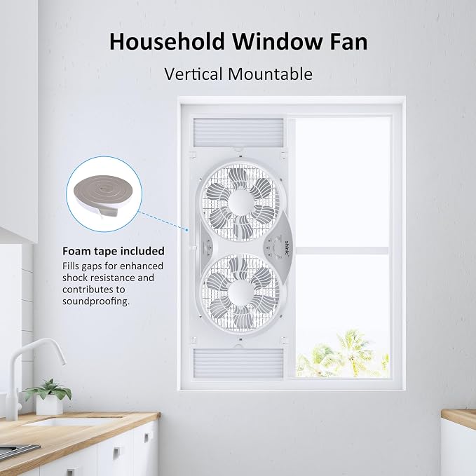 2026 9 Inch Twin Window Fan – Quiet, Reversible Airflow, 3 Speeds, Adjustable Width 23.5"-37", ETL Certified for