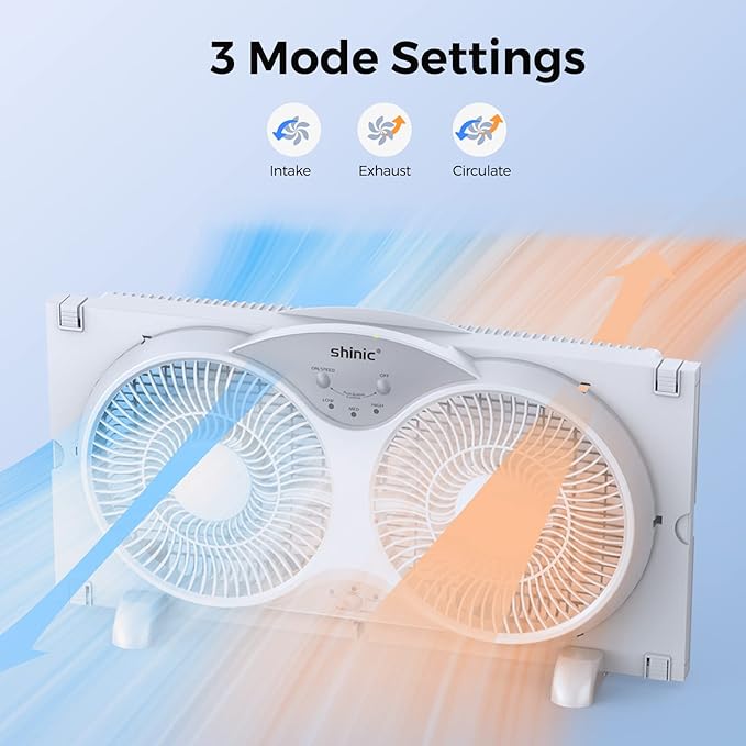 2026 9 Inch Twin Window Fan – Quiet, Reversible Airflow, 3 Speeds, Adjustable Width 23.5"-37", ETL Certified for