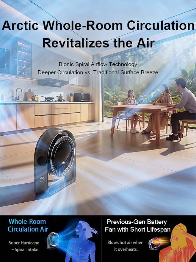 2026 New Desk Fan, Quiet Air Circulator Mini Fan for Bedroom, Portable Smart Display USB Fan, 4 Speeds Strong Airflow