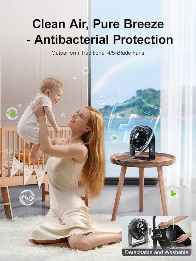 2026 New Desk Fan, Quiet Air Circulator Mini Fan for Bedroom, Portable Smart Display USB Fan, 4 Speeds Strong Airflow