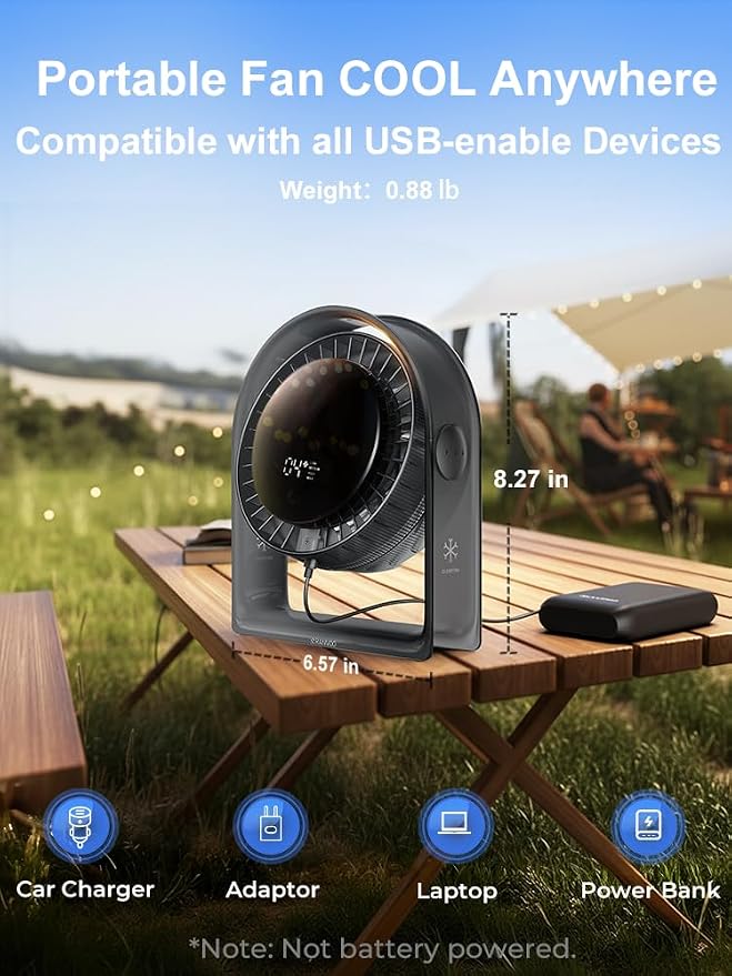 2026 New Desk Fan, Quiet Air Circulator Mini Fan for Bedroom, Portable Smart Display USB Fan, 4 Speeds Strong Airflow