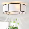 20inch Low Profile Caged Ceiling Fans with Lights, Flush Mount Ceiling Fan with Lights and Remote, Bladeless Modern Enclosed