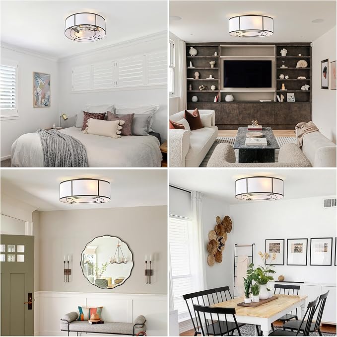 20inch Low Profile Caged Ceiling Fans with Lights, Flush Mount Ceiling Fan with Lights and Remote, Bladeless Modern Enclosed