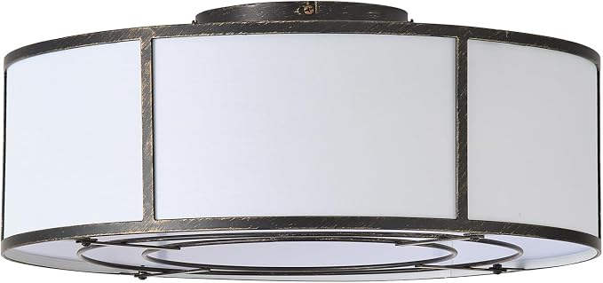 20inch Low Profile Caged Ceiling Fans with Lights, Flush Mount Ceiling Fan with Lights and Remote, Bladeless Modern Enclosed