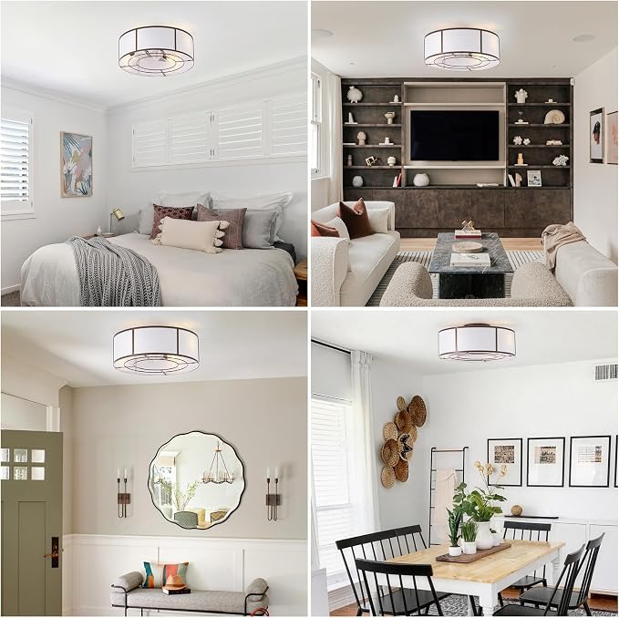 20inch Low Profile Caged Ceiling Fans with Lights, Flush Mount Ceiling Fan with Lights and Remote, Bladeless Modern Enclosed