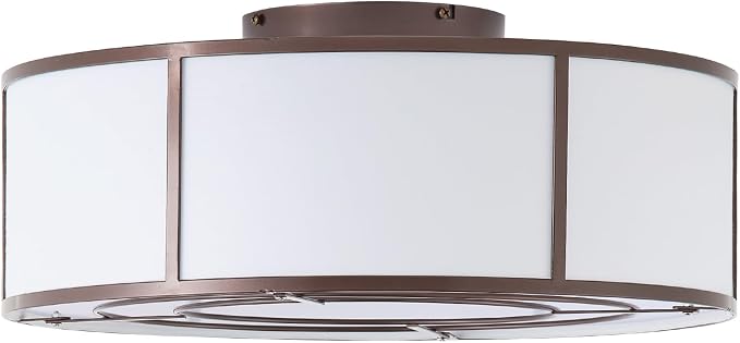 20inch Low Profile Caged Ceiling Fans with Lights, Flush Mount Ceiling Fan with Lights and Remote, Bladeless Modern Enclosed