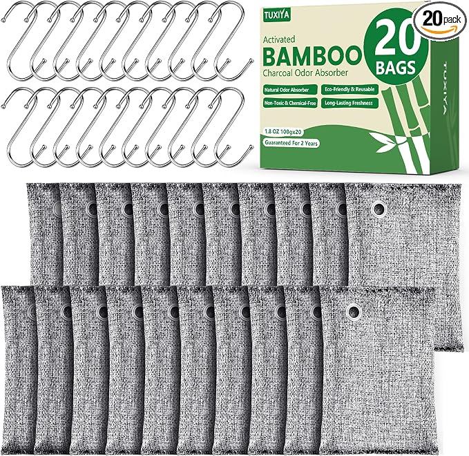 20Pack Activated Charcoal Odor Absorber, Odor Eliminator for Strong 0dor,Shoe Deodorizer,Bamboo Charcoal Air Purifying For