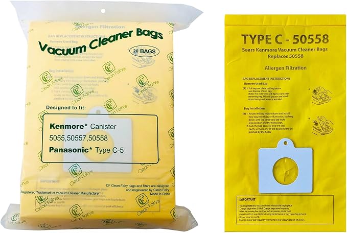 20Pack Replacement 53292 Type C/Q 5055 Vacuum Bags Compatible With Canister 81214, 81414, 81614, 81615, 81714, 21814