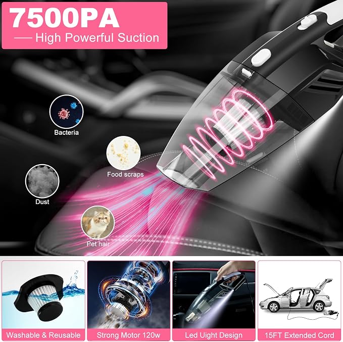 20Pcs Car Cleaning Wash Kit Interior Detailing Cleaner Kit with High Power Handheld Vacuum, Brush Set, Windshield Tool