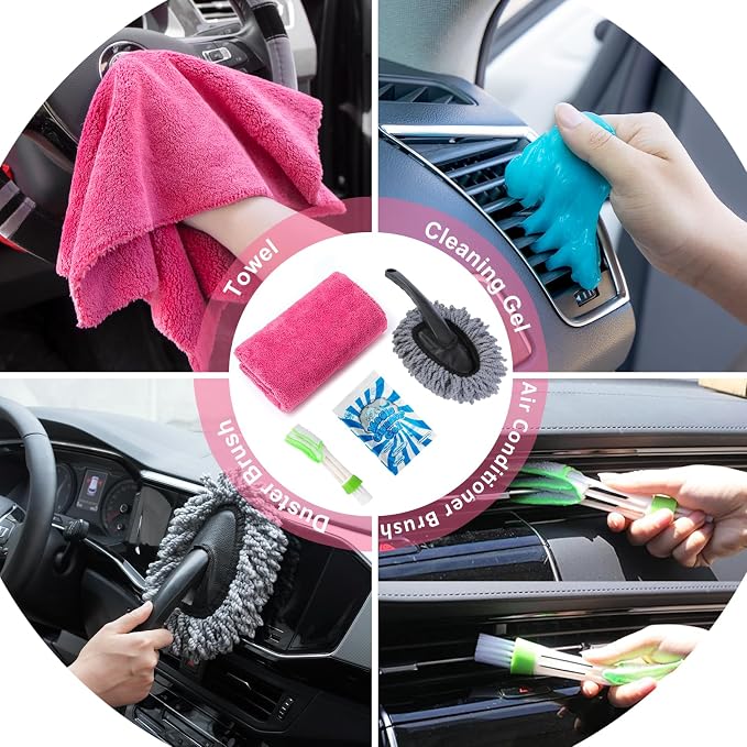 20Pcs Car Cleaning Wash Kit Interior Detailing Cleaner Kit with High Power Handheld Vacuum, Brush Set, Windshield Tool