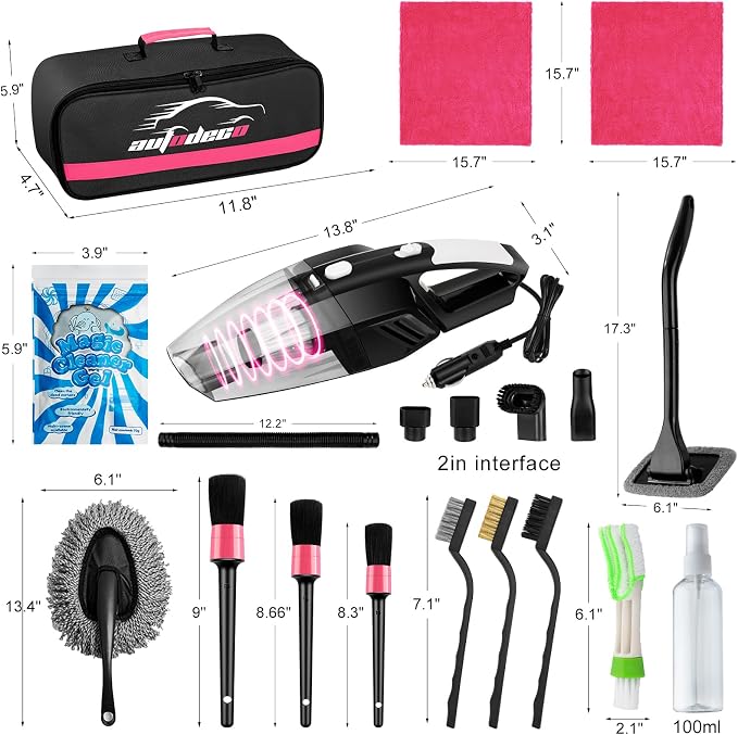 20Pcs Car Cleaning Wash Kit Interior Detailing Cleaner Kit with High Power Handheld Vacuum, Brush Set, Windshield Tool