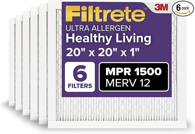20x20x1 AC Furnace Air Filter, MERV 12, MPR 1500, CERTIFIED asthma & allergy friendly, product image