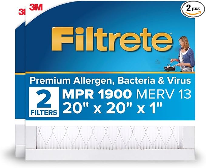 20x20x1 AC Furnace Air Filter, MERV 13, MPR 1900, Premium Allergen, Bacteria & Virus Filter, product image