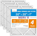 20x20x1 Air Filter MERV 11 4-Pack, Electrostatic Pleated AC Furnace Air Filter, Captures Dust, Smog & Pet Dander, Actual