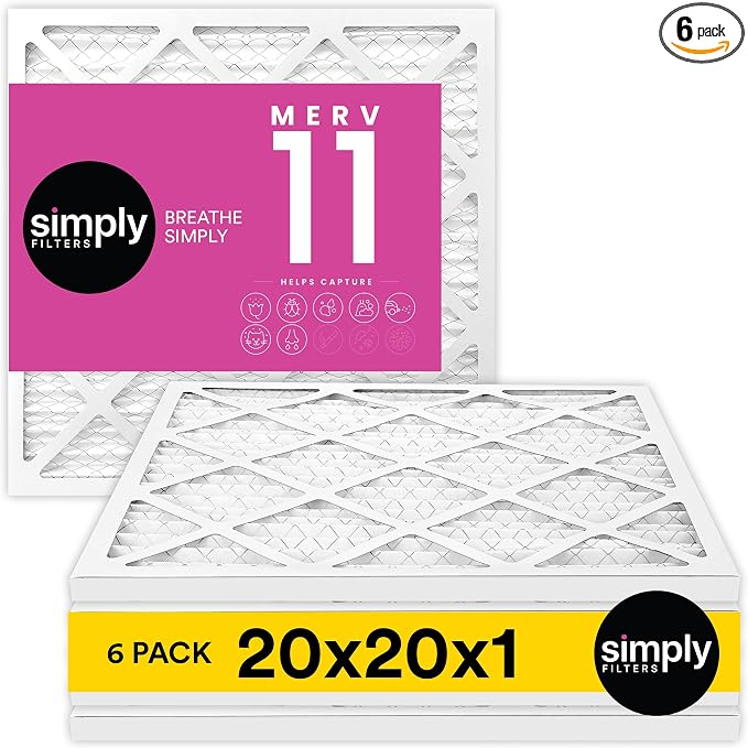 20x20x1 Air Filter, Merv 11, MPR 1000, 6 Pack, Furnace Air Filter for HVAC (Actual Size: 19.75"x19.75"x0.75") DUST, Pet, &