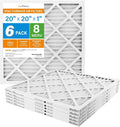 20x20x1 Air Filter MERV 8 6-Pack, Electrostatic Pleated Furnace & AC Filter, Captures Dust, Pet Hair, Pollen, Actual Size