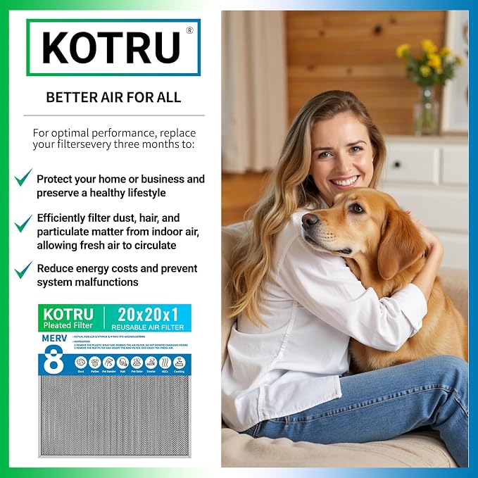 20x20x1 Air Filter, Reusable Air Filter - MERV 8, Washable Aluminum Permanent Electrostatic Filter - Long Service Life
