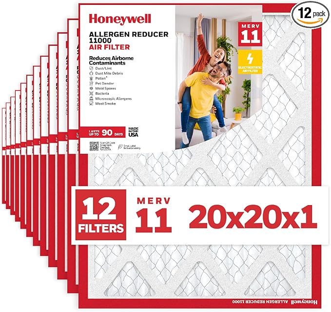 20x20x1 MERV 11 Allergen Reducer 11000 Electrostatic Pleated HVAC AC Furnace Air Filter (12-Pack) | Replacement