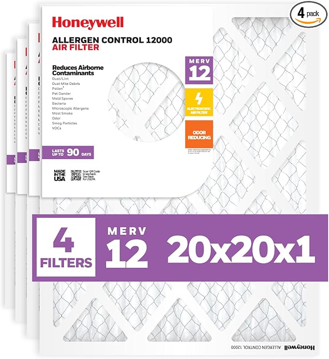20x20x1 MERV 12 Electrostatic Pleated HVAC AC Furnace Air Filter (4-Pack) | Replacement Filter for Home Use |