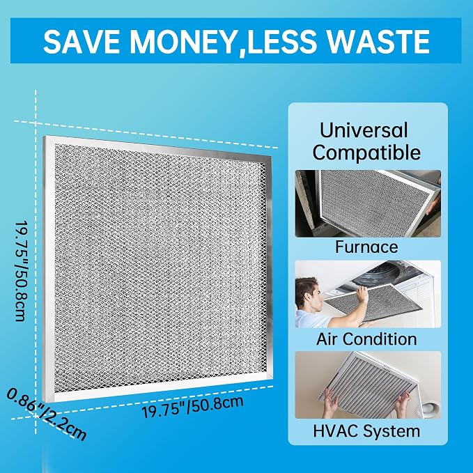 20x20x1 Reusable Air Filter - Washable, MERV 8,Permanent, Electrostatic - Lasts a Lifetime - Enjoy Fresher Air in Home and