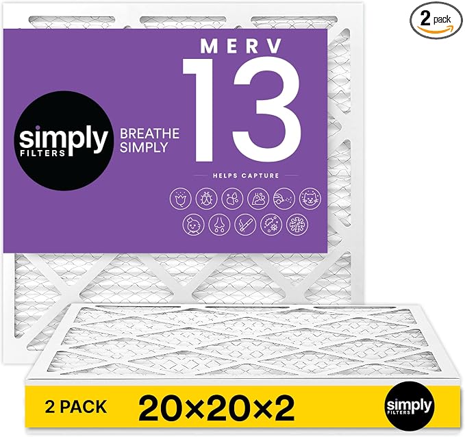 20x20x2 Air Filter, MERV 13, 2 Pack, Furnace Air Filter for HVAC (Actual Size: 19.5"x19.5"x0.75") DUST, Pet & Allergy