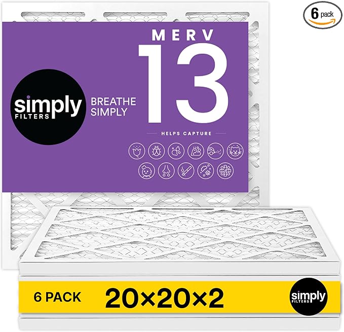20x20x2 Air Filter, MERV 13, 6 Pack, Furnace Air Filter for HVAC (Actual Size: 19.5"x19.5"x1.75") DUST, Pet & Allergy
