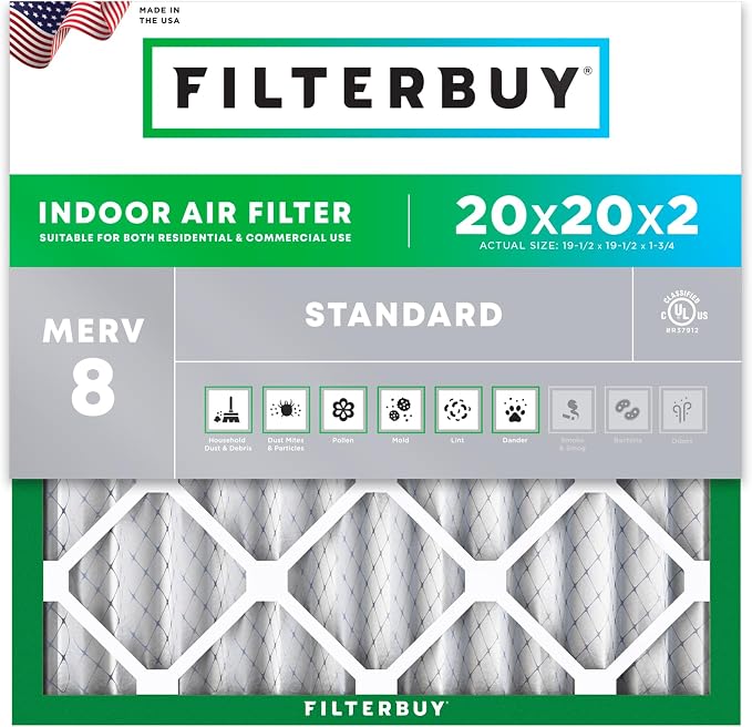 20x20x2 Air Filter MERV 8 Essential Dust & Allergy Defense (1-Pack), Electrostatic Pleated HVAC AC Furnace