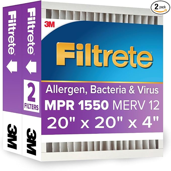 20x20x4 AC Furnace Air Filter, MPR 1550, MERV 12, Fits, CERTIFIED Asthma & Allergy Friendly, product image