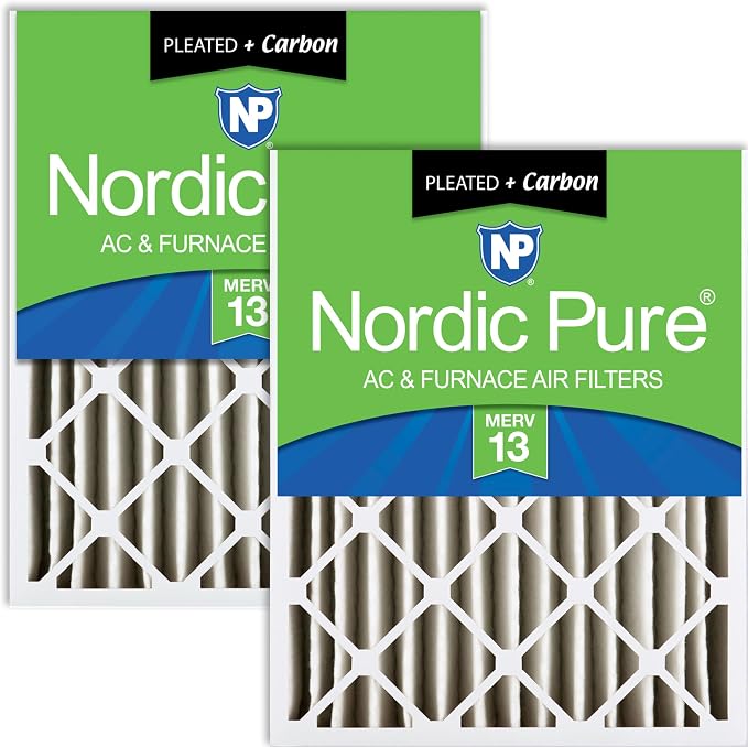 20x20x4 (Actual Size: 19 1/2 x 19 1/2 x 3 5/8) Pleated Air Filters MERV 13 Plus Carbon 2 Pack, product image