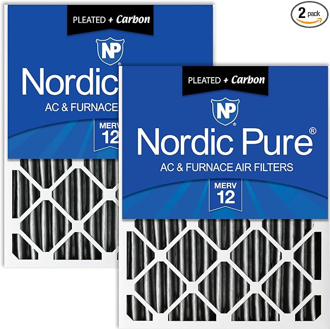 20x20x4 (Actual Size: 19 1/2 x 19 1/2 x 3 5/8) Pleated Air Filter MERV 12 Plus Carbon 2 Pack, product image