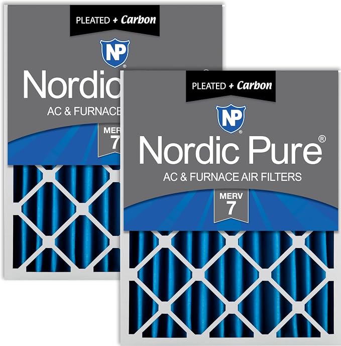 20x20x4 (Actual Size: 19 1/2 x 19 1/2 x 3 5/8) Pleated Air Filters MERV 7 Plus Carbon 2 Pack