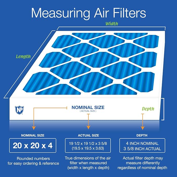 20x20x4 (Actual Size: 19 1/2 x 19 1/2 x 3 5/8) Pleated MERV 7 Air Filters 6 Pack, alternate view 2