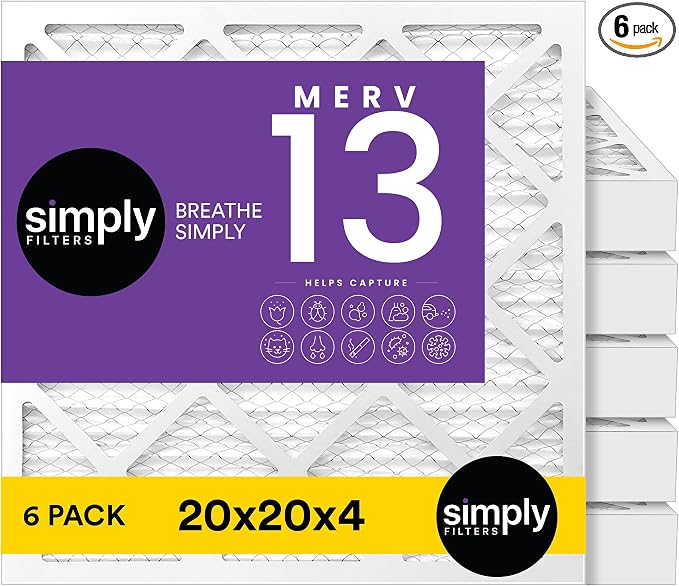 20x20x4 Air Filter, MERV 13, 6 Pack, Furnace Air Filter for HVAC (Actual Size:19.5"x19.5"x3.63") DUST, Pet, & Allergy