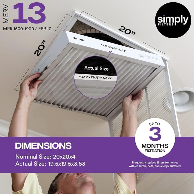 20x20x4 Air Filter, MERV 13, 6 Pack, Furnace Air Filter for HVAC (Actual Size:19.5"x19.5"x3.63") DUST, Pet, & Allergy