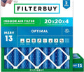 20x20x4 Air Filter MERV 13 Optimal Smoke & Allergy Defense (2-Pack), Electrostatic Pleated HVAC AC Furnace Filters