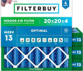 20x20x4 Air Filter MERV 13 Optimal Smoke & Allergy Defense (4-Pack), Electrostatic Pleated HVAC AC Furnace