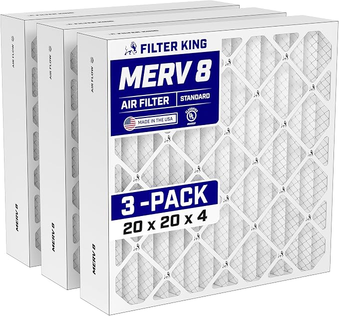 20x20x4 Air Filter (MERV 8) (3-Pack) Dust & Allergy Control AC Furnace Filters, MADE IN USA, HVAC, Pleated
