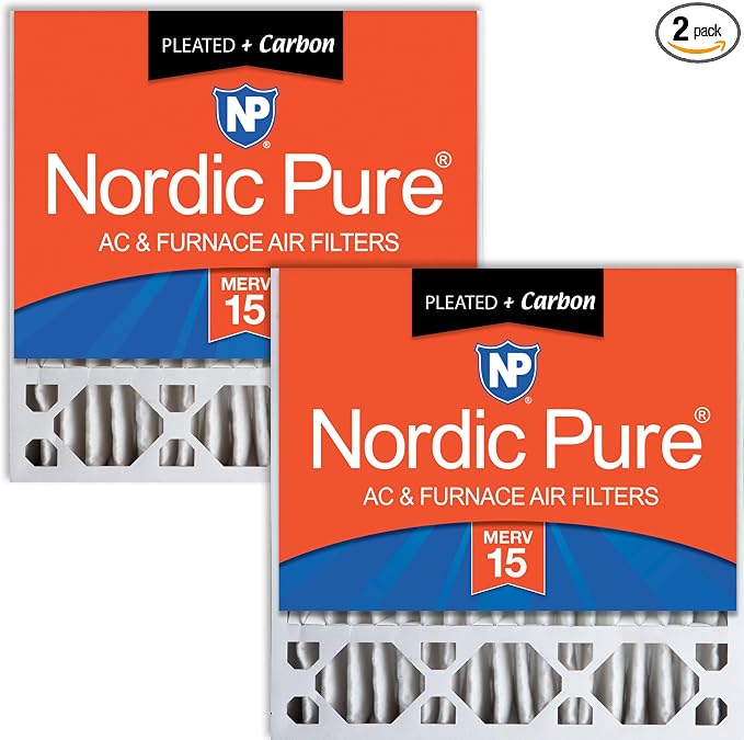 20x20x5 (Actual Size: 19 5/8 x 19 7/8 x 4 3/8) Replacement Furnace Filters MERV 15 Plus Carbon 2 Pack, product