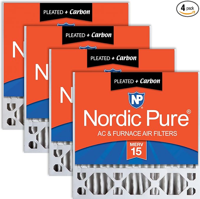 20x20x5 (Actual Size: 19 5/8 x 19 7/8 x 4 3/8) Replacement Furnace Filters MERV 15 Plus Carbon 4 Pack, product