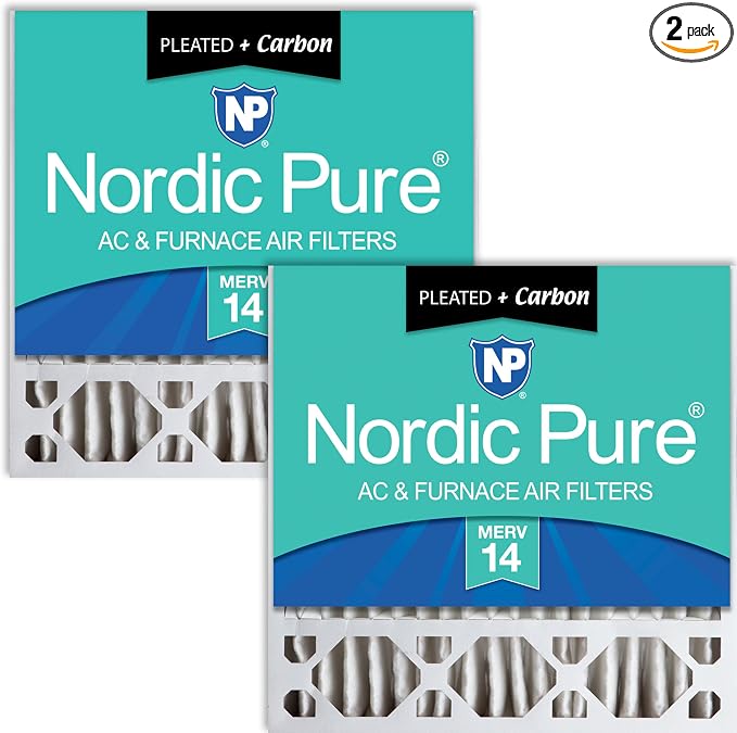 20x20x5 (Actual Size: 19 5/8 x 19 7/8 x 4 3/8) Replacement Furnace Filters MERV 14 Plus Carbon 2 Pack