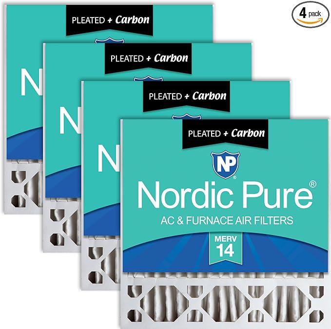 20x20x5 (Actual Size: 19 5/8 x 19 7/8 x 4 3/8) Replacement Furnace Filters MERV 14 Plus Carbon 4 Pack