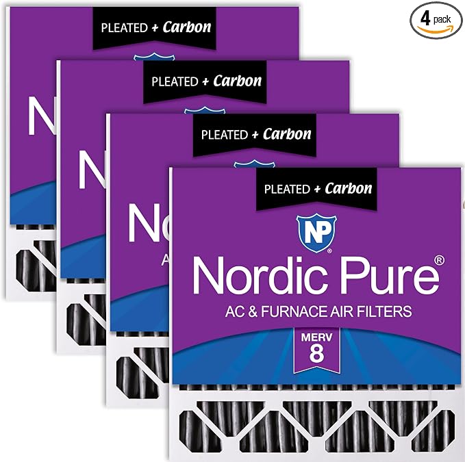 20x20x5 (Actual Size: 19 5/8 x 19 7/8 x 4 3/8) Replacement Furnace Filters MERV 8 Plus Carbon 4 Pack