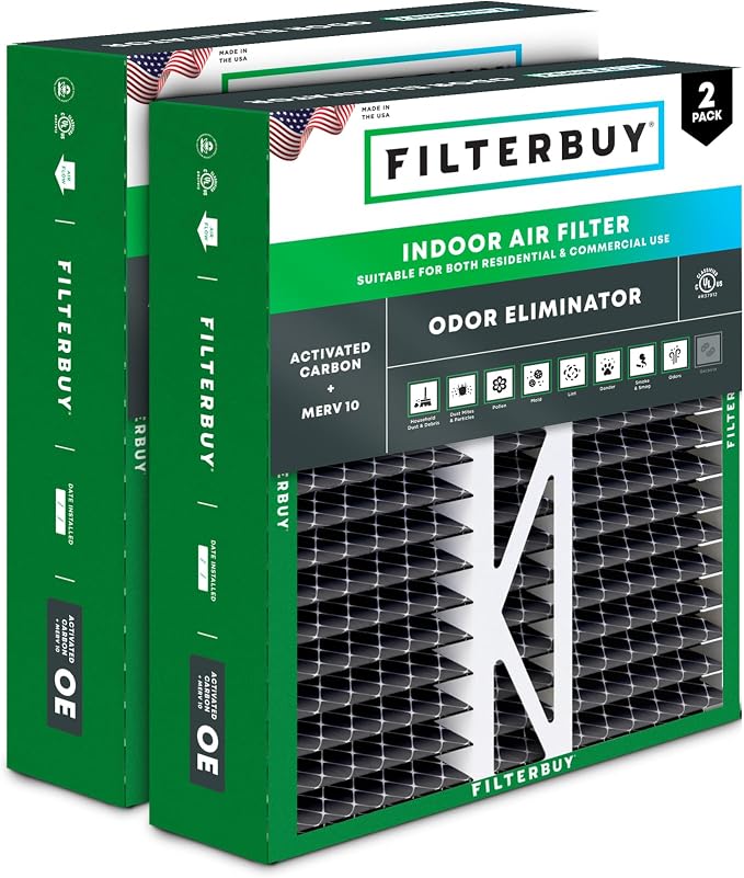 20x20x5 Air Filter MERV 10 Odor & Allergy Defense with Activated Carbon (2-Pack), product image