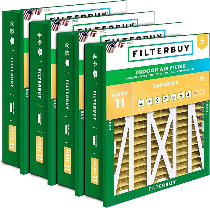 20x20x5 Air Filter MERV 11 Superior Pet & Allergy Defense (4-Pack), Electrostatic Pleated HVAC AC Furnace Filters for