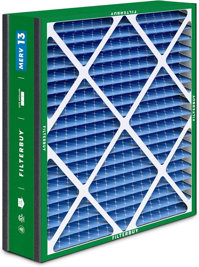 20x20x5 Air Filter MERV 13 Optimal Smoke & Allergy Defense (3-Pack), Electrostatic Pleated HVAC AC Furnace Filters for