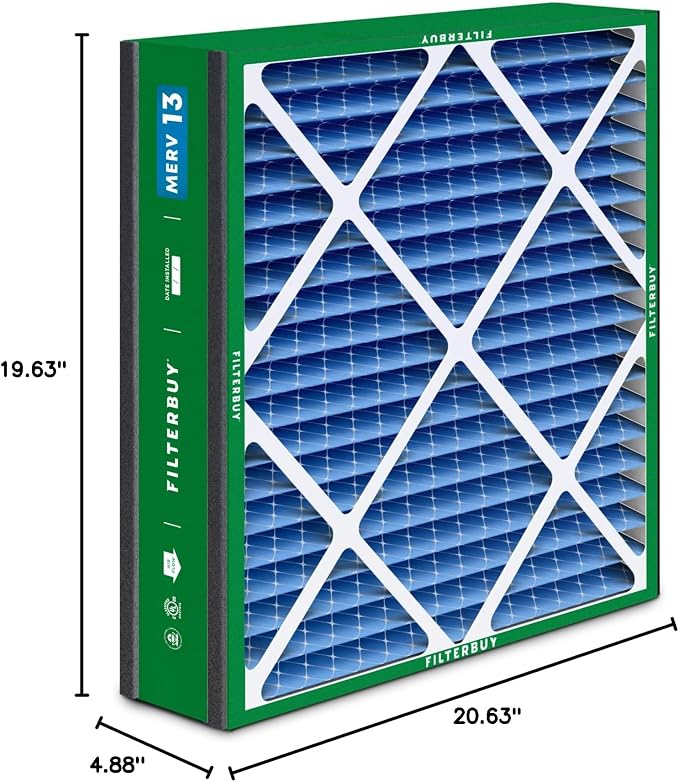20x20x5 Air Filter MERV 13 Optimal Smoke & Allergy Defense (3-Pack), Electrostatic Pleated HVAC AC Furnace Filters for