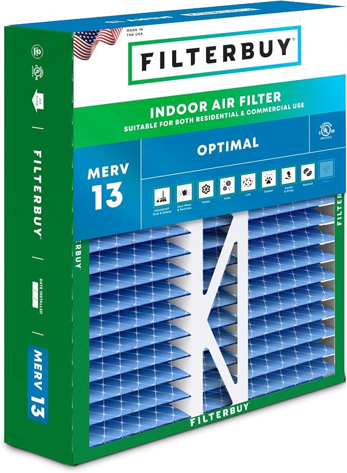 20x20x5 Air Filter MERV 13 Optimal Smoke & Allergy Defense (1-Pack), Pleated HVAC AC Furnace Filters for